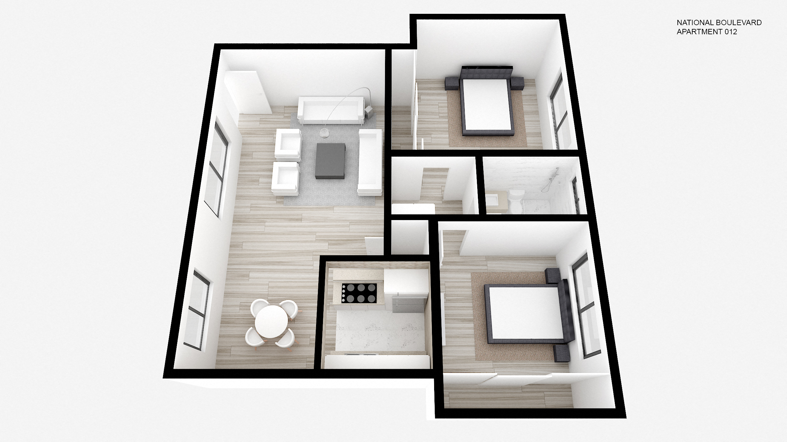 Floor plan for 2 beds, 1 bath, 960 sqft